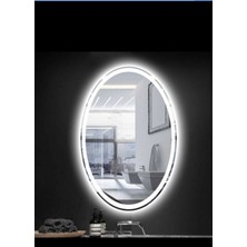 Dnr-Mirror35 x 55 cm Beyaz Ledli Kumlamalı Elips Banyo Aynası Tuvalet Aynası