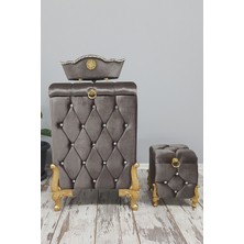 Bonny Home Kapitone Mdf Antrasit Renk 3'lü Çamaşır Sepeti Kirli Sepeti Banyo Seti