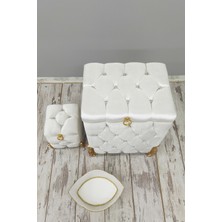 Bonny Home Kapitone Mdf Krem Renk 3'lü Çamaşır Sepeti Kirli Sepeti Banyo Seti