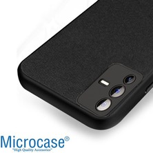 Microcase Vivo V23 5g Fabrik Kumaş ve Deri Desen Kılıf - Siyah