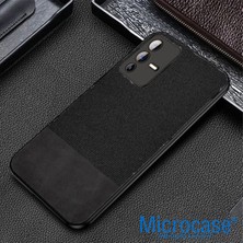 Microcase Vivo V23 5g Fabrik Kumaş ve Deri Desen Kılıf - Siyah