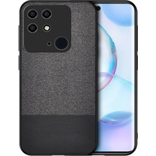 Microcase Xiaomi Poco C40 Fabrik Kumaş ve Deri Desen Kılıf - Siyah