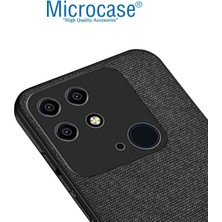 Microcase Xiaomi Poco C40 Fabrik Kumaş ve Deri Desen Kılıf - Siyah