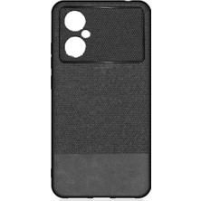 Microcase Xiaomi Poco M4 5g Fabrik Kumaş ve Deri Desen Kılıf - Siyah