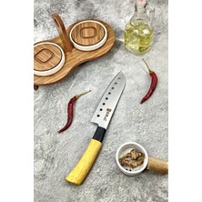 SürLaz Eğri Oluklu Santoku Ahşap Saplı Şef Bıçağı- Paslanmaz Çelik