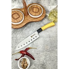 SürLaz Eğri Oluklu Santoku Ahşap Saplı Şef Bıçağı- Paslanmaz Çelik