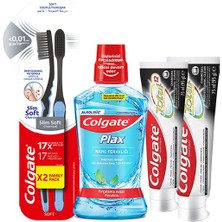 Colgate 2 Adet Colgate Total Pro Kömür 50 Ml Diş Macunu, Fırça Mikro Ince Siyah 1+1, Ağız Bakım Suyu Nane Ferahlığı 500 Ml