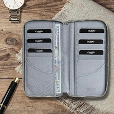 AsyaClub Hakiki Deri Unisex Gri Fermuarlı Portföy Cüzdan (T920)