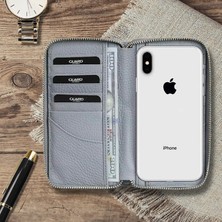 AsyaClub Hakiki Deri Unisex Gri Fermuarlı Portföy Cüzdan (T920)