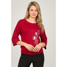 Sistas Kadın Desenli Bluz 6690208 Bordo