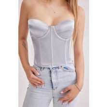 Zag Lingerie Saten Likralı Crop Top Straplez Büstiyer