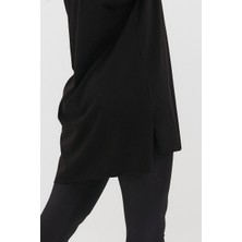 Amazing Crash Kadın V Yaka Yırtmaçlı Oversize Siyah Basic Tişört