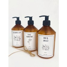Dem Home Açık Amber Cam Görünümlü Plastik  Banyo Şampuan-Saç Kremi-Duş Jeli 3lü Şişe Seti Pompa Kapaklı 500ML