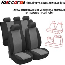 Fast Car Fiorino Oto Koltuk Kılıfı Arka Koltuklar 2+1 Model Gri Siyah