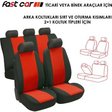 Fast Car Fiorino Oto Koltuk Kılıfı Arka Koltuklar 2+1 Model Kırmızı Siyah