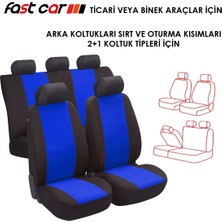 Fast Car Torneo Courier Oto Koltuk Kılıfı Arka Koltuklar 2+1 Model Mavi Siyah