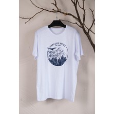 Sıfır Yaka Büyük Beden Baskılı Penye Erkek T-Shirt