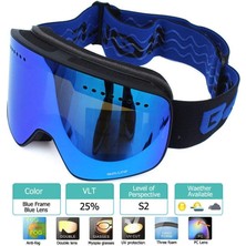 Çift Katmanlı Mavi Manyetik Lensli Anti-Sis Özellikli UV400 Snowboard Kayak Gözlüğü