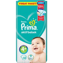 Prima Bebek Bezi Aktif Bebek Fırsat Paketi 4+ Beden 50 Adet
