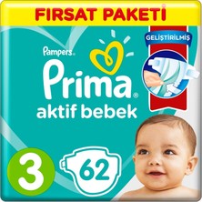 Prima Bebek Bezi Aktif Bebek Fırsat Paketi 3 Beden 62 Adet
