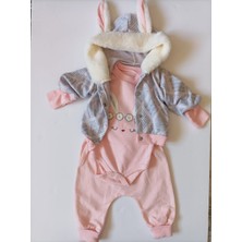 Baby Blue Tavşan Kulaklı Peluş Şapkalı Hırkalı Pantolonlu Çıtçıtlı Body %100 Organik Pamuklu