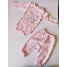 Baby Blue Tavşan Kulaklı Peluş Şapkalı Hırkalı Pantolonlu Çıtçıtlı Body %100 Organik Pamuklu