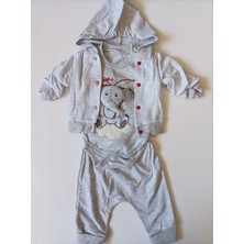Baby Blue Fil Peluşlu 3lü Takım %100 Organik Pamuklu Antialerjik Çıtçıtlı Body