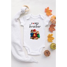 Tuğba Baby Tuğba Baby Love My Brother Sincap  Baskılı Beyaz Pamuklu Zıbın