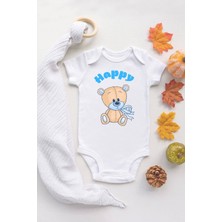 Tuğba Baby Sevimli Mutlu Ayıcık Happy  Baskılı Pamuklu Zıbın