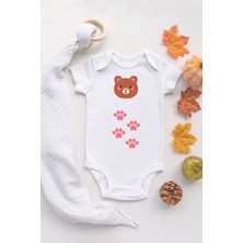 Tuğba Baby Tuğba Baby Kız Bebek Sevimli Kedi ve Pati Baskılı Beyaz Çıtçıtlı