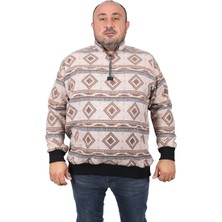 Moc Grande Erkek Sweatshirt Polo Yaka Fermuarlı Kahverengi Regular Fit Uzun Kol