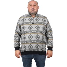 Moc Grande Sweatshirt Erkek Polo Yaka Fermuarlı Haki Renk Baskılı Desenli Uzun Kol
