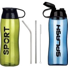 İlksoft Okul Su Matarası Suluk (750 ml) Bpa Içermez + Metal Pipet 2li Temizleme Fırçası
