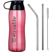 İlksoft Okul Su Matarası Suluk (750 ml) Bpa Içermez + Metal Pipet 2li Temizleme Fırçası