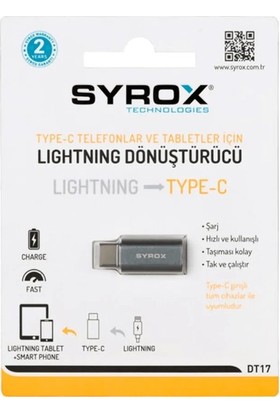 Syrox Technologıes Type-C Telefonlar ve Tabletler Için Lıghtnıng Dönüştürücü