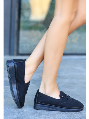 Modalem Siyah Nubuk Bağcıklı Spor Kadın Ayakkabı 40096