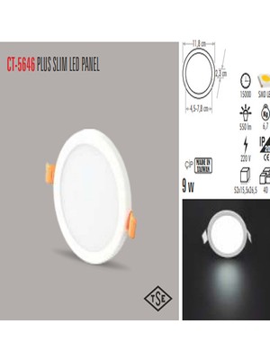 Cata CT-5646 9W/6400K PLUS LED ARMATÜR(BEYAZ-6ADET) CATA