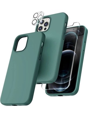 Emybox Iphone 12 Pro Lansman Silikon Kılıf Içi Kadife Telefon Uyumlu Çentikli Ekran Koruyucu Kamera Koruyucu 3lü Set