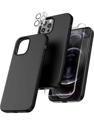 Emybox Iphone 12 Pro Lansman Silikon Kılıf Içi Kadife Telefon Uyumlu Çentikli Ekran Koruyucu Kamera Koruyucu 3lü Set
