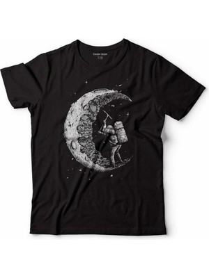 Kendim Seçtim Uzayda Kazma Astronot Cosmos Yarım Ay Nasa Çocuk Tişört Siyah