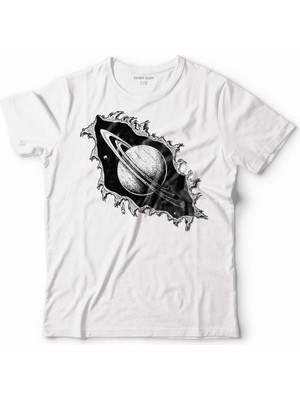 Kendim Seçtim Satürn Halkaları Nasa Uydu Gezegen Uzay Cosmos Çocuk Tişört Beyaz