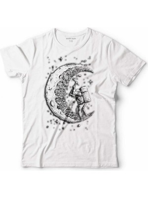 Kendim Seçtim Uzayda Kazma Astronot Cosmos Yarım Ay Nasa Çocuk Tişört Beyaz