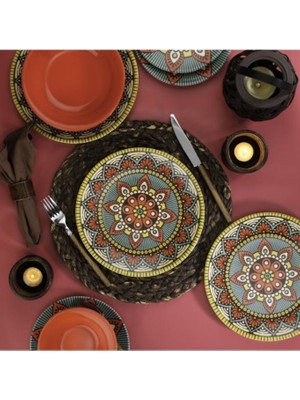 Kütahya Porselen Kütahya Nano Ceram 24 Parça Desenli Yemek Takımı 6 Kişilik Kırmızı Porselen