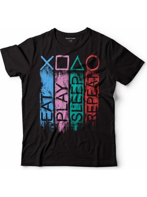 Kendim Seçtim Eat Play Sleep Repeat Play Statıon Oyun Konsolu Çocuk Tişört Siyah