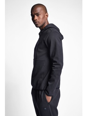 Lescon Siyah Erkek Yarım Fermuarlı Kapüşonlu Üst 22N-1108