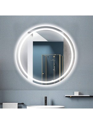 DNR 75 cm Beyaz Ledli Kumlamalı Yuvarlak Banyo Aynası Tuvalet Aynası