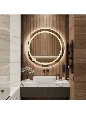 DNR 70 cm Günışığı Ledli Kumlamalı Yuvarlak Banyo Aynası Tuvalet Aynası