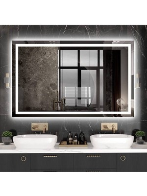Dnr-Mirror70 x 110 cm Beyaz Ledli Kumlamalı Dikdörtgen Banyo Aynası Tuvalet Aynası