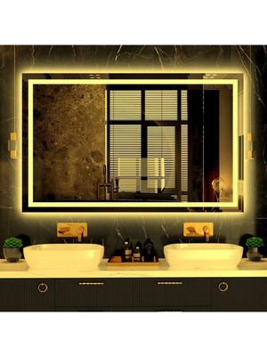 DNR 65 x 90 cm Günışığı Ledli Kumlamalı Dikdörtgen Banyo Aynası Tuvalet Aynası