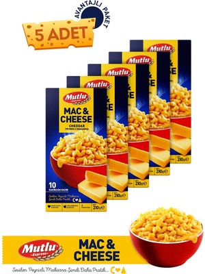 Mutlu Makarna Mac And Cheese Peynirli 210 gr 5'li Avantajlı Paket Lezzeti ile Hızlı Hazırlık